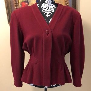 🥰 RARE Salvatore Ferragamo Firenze Vintage Peplum burgundy wool cashmere jacket